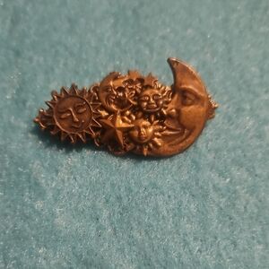 *Handmade* Bronze Sun and Moon Brooch